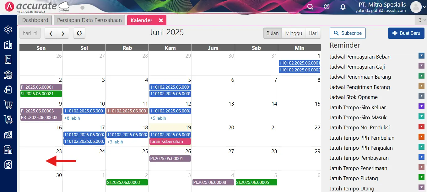 baca kalender Accurate Online